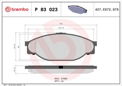 Brake Pad Set, disc brake BREMBO P 83 023