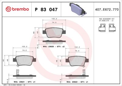Brake Pad Set, disc brake BREMBO P 83 047