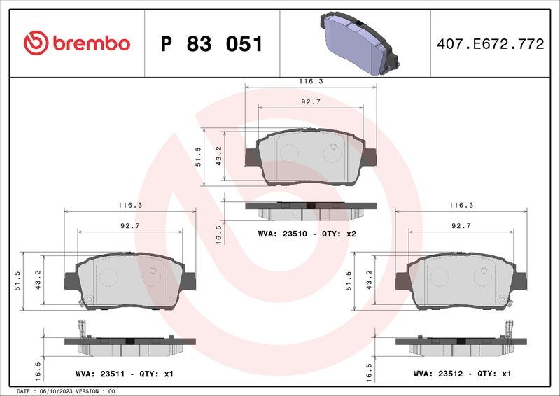 BREMBO P 83 051 Brake Pad Set, disc brake
