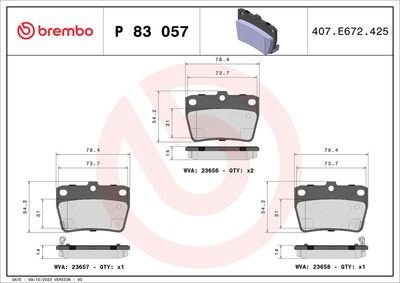 Brake Pad Set, disc brake BREMBO P 83 057