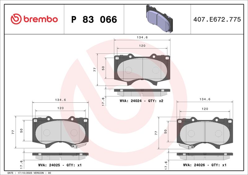 BREMBO P 83 066X Brake Pad Set, disc brake