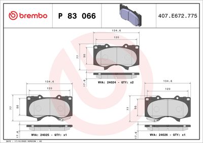Brake Pad Set, disc brake BREMBO P 83 066X