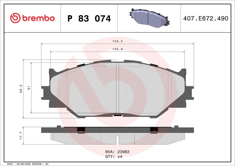 BREMBO P 83 074 Brake Pad Set, disc brake