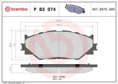 Brake Pad Set, disc brake BREMBO P 83 074