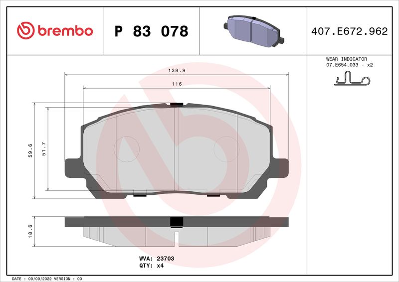 BREMBO P 83 078 Brake Pad Set, disc brake