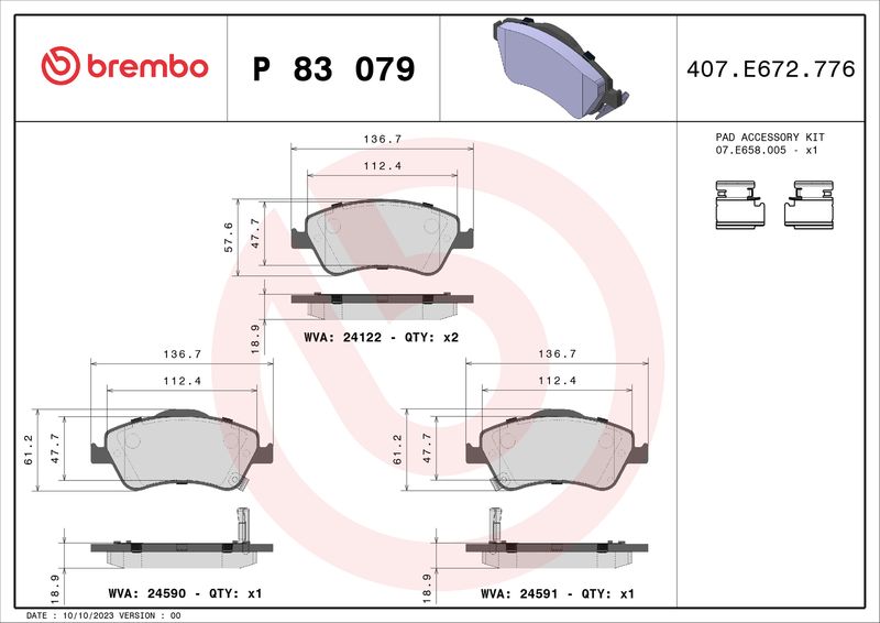 BREMBO P 83 079 Brake Pad Set, disc brake