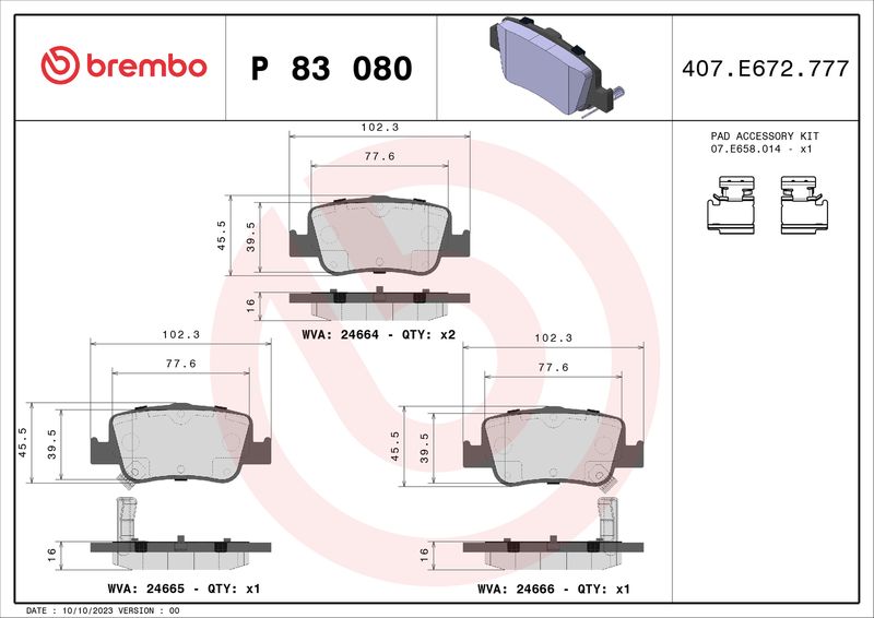 BREMBO P 83 080X Brake Pad Set, disc brake