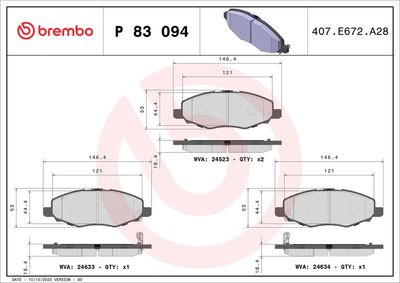 Brake Pad Set, disc brake BREMBO P 83 094