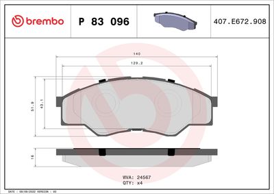 Brake Pad Set, disc brake BREMBO P 83 096