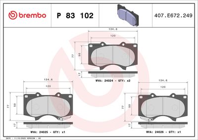 Brake Pad Set, disc brake BREMBO P 83 102X