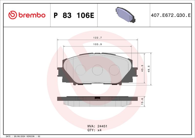 BREMBO P 83 106E Brake Pad Set, disc brake