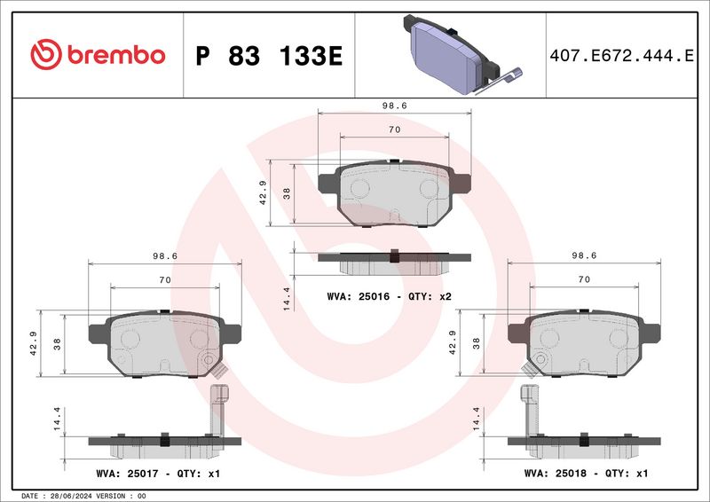 BREMBO P 83 133E Brake Pad Set, disc brake