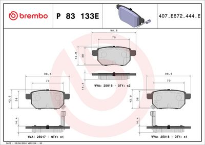 Brake Pad Set, disc brake BREMBO P 83 133E