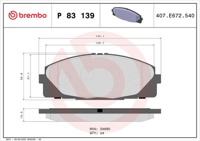 Brake Pad Set, disc brake BREMBO P 83 139