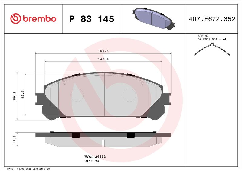 BREMBO P 83 145 Brake Pad Set, disc brake