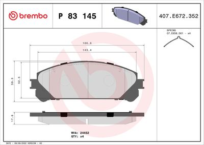 Brake Pad Set, disc brake BREMBO P 83 145