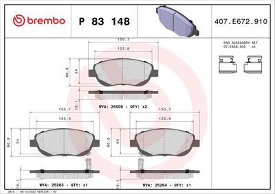 Brake Pad Set, disc brake BREMBO P 83 148