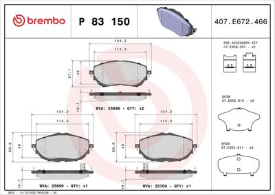 Brake Pad Set, disc brake BREMBO P 83 150
