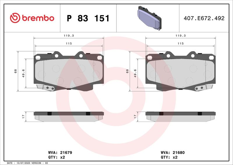 BREMBO P 83 151 Brake Pad Set, disc brake