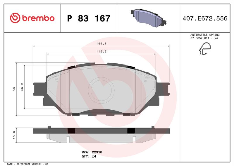 BREMBO P 83 167 Brake Pad Set, disc brake