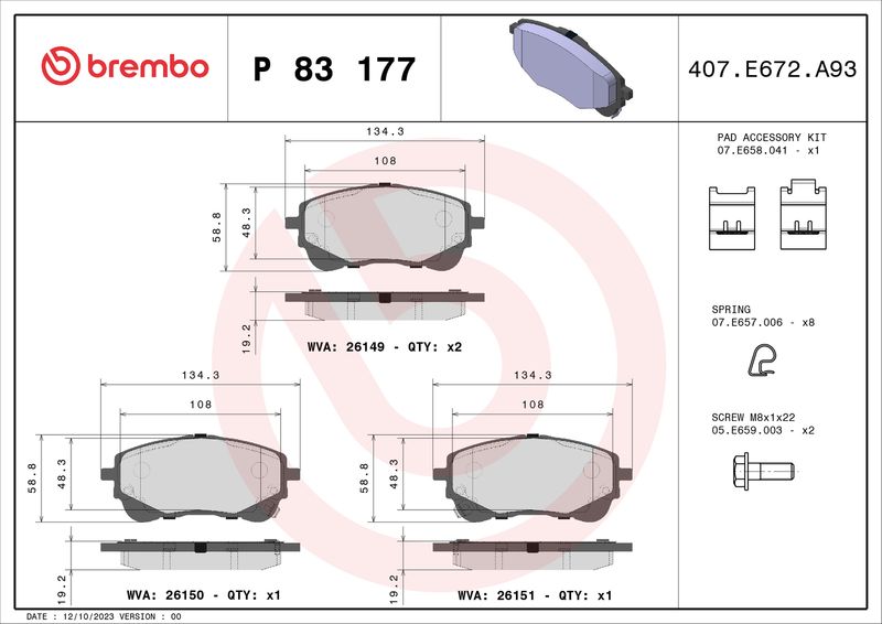 BREMBO P 83 177 Brake Pad Set, disc brake