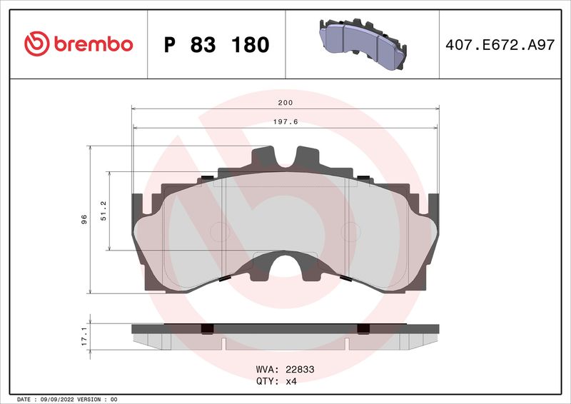 BREMBO P 83 180 Brake Pad Set, disc brake