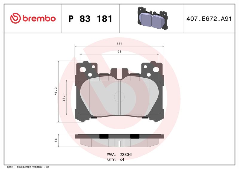 BREMBO P 83 181 Brake Pad Set, disc brake