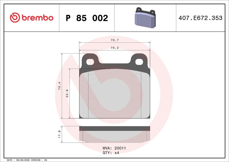 BREMBO P 85 002 Brake Pad Set, disc brake