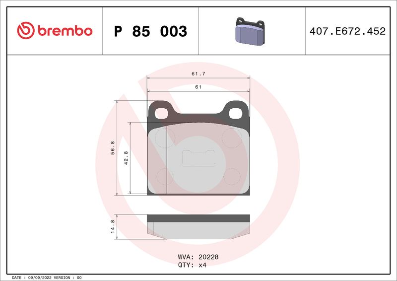BREMBO P 85 003 Brake Pad Set, disc brake
