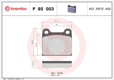Brake Pad Set, disc brake BREMBO P 85 003