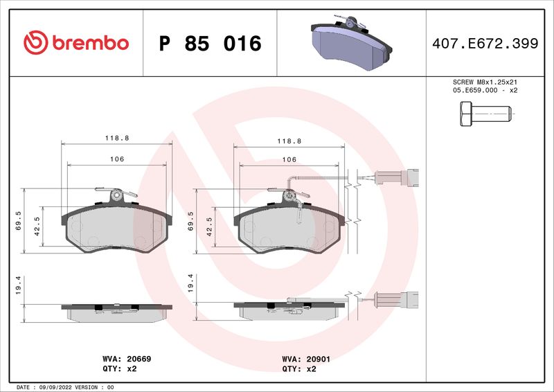 BREMBO P 85 016 Brake Pad Set, disc brake