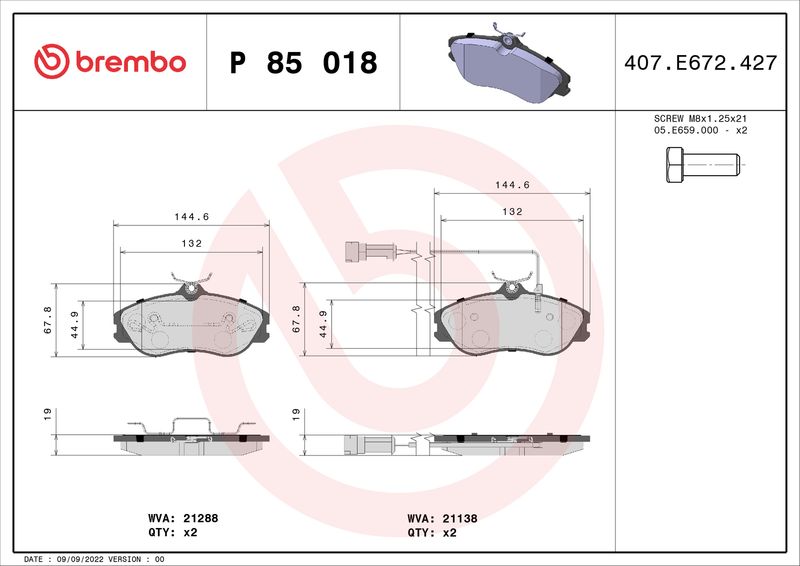 BREMBO P 85 018 Brake Pad Set, disc brake