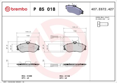Brake Pad Set, disc brake BREMBO P 85 018