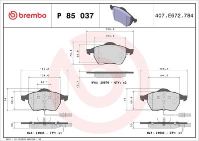 Brake Pad Set, disc brake BREMBO P 85 037