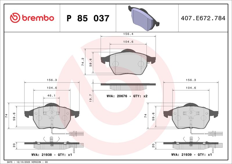 BREMBO P 85 037X Brake Pad Set, disc brake