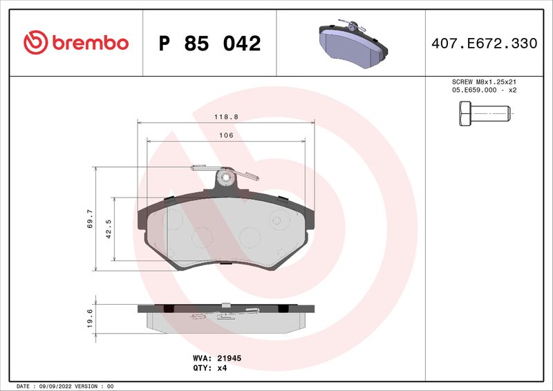 BREMBO P 85 042 Brake Pad Set, disc brake