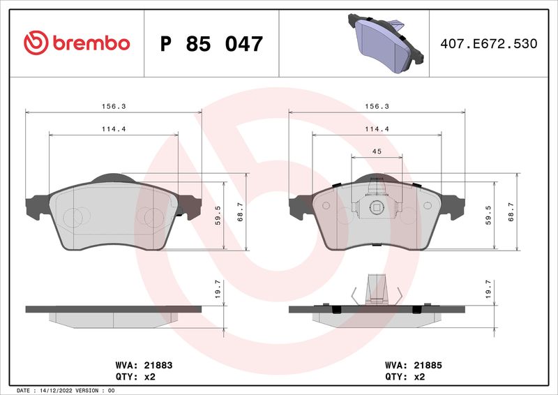 BREMBO P 85 047 Brake Pad Set, disc brake