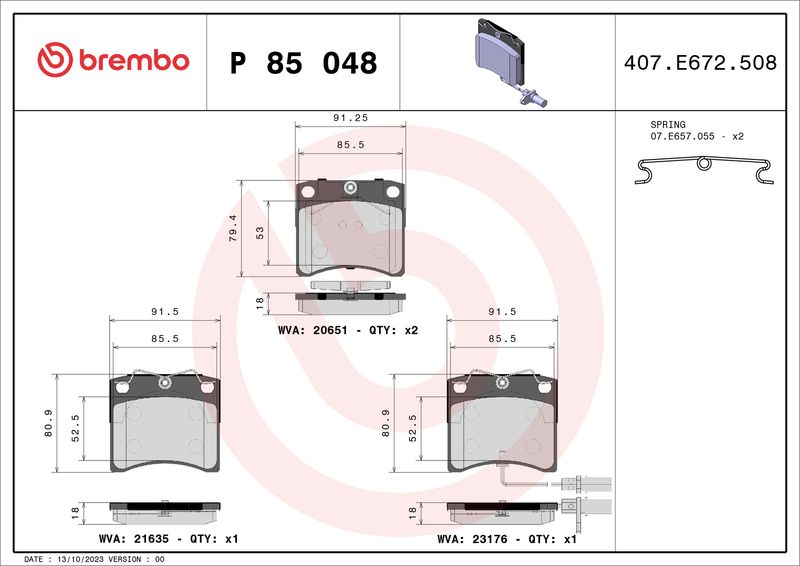 BREMBO P 85 048 Brake Pad Set, disc brake