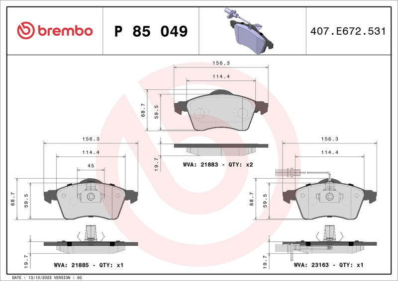 BREMBO P 85 049 Brake Pad Set, disc brake