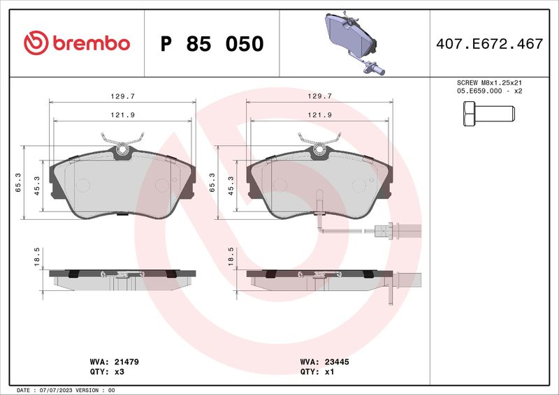 BREMBO P 85 050 Brake Pad Set, disc brake