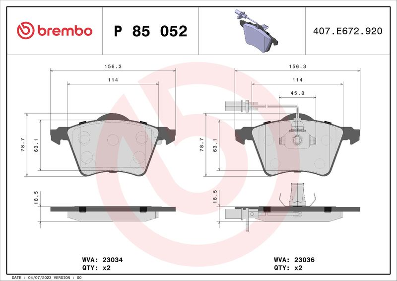 BREMBO P 85 052 Brake Pad Set, disc brake