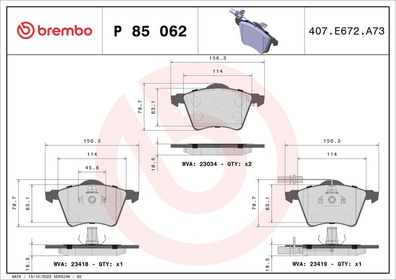 BREMBO P 85 062 Brake Pad Set, disc brake