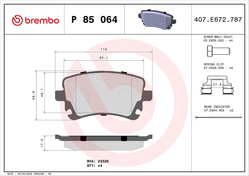 BREMBO P 85 064 Brake Pad Set, disc brake
