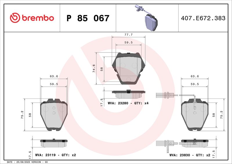 BREMBO P 85 067 Brake Pad Set, disc brake