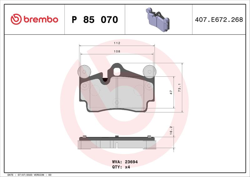 BREMBO P 85 070 Brake Pad Set, disc brake