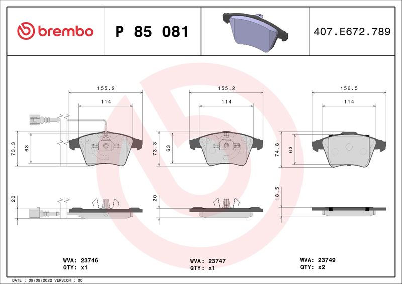 BREMBO P 85 081 Brake Pad Set, disc brake