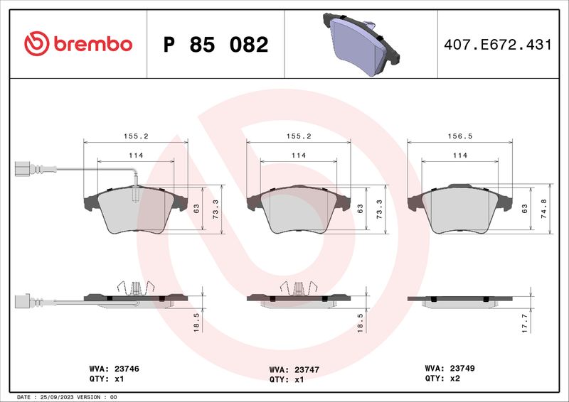 BREMBO P 85 082 Brake Pad Set, disc brake