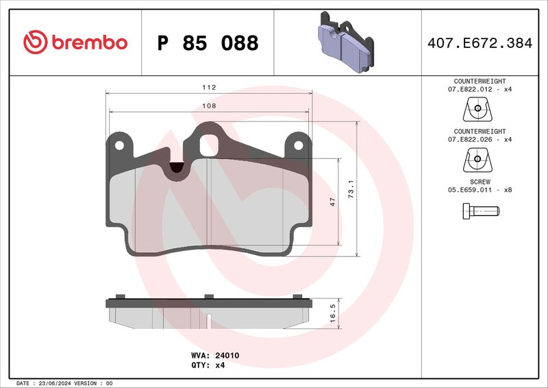 BREMBO P 85 088 Brake Pad Set, disc brake