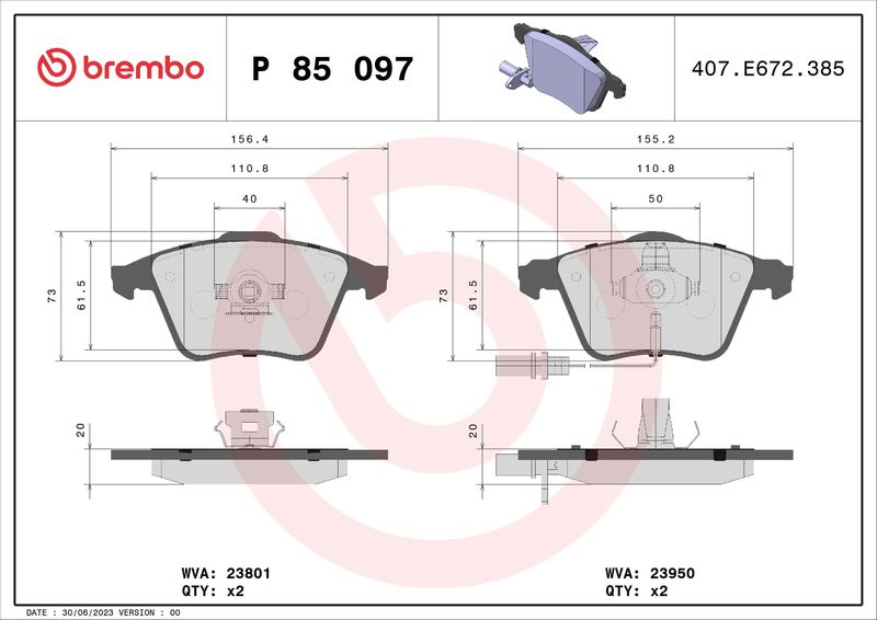BREMBO P 85 097 Brake Pad Set, disc brake