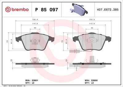 Brake Pad Set, disc brake BREMBO P 85 097